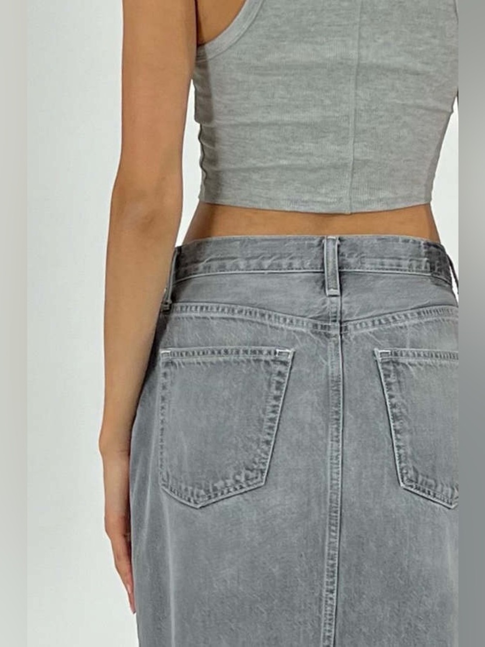 Etica Gray Katina Maxi Denim Skirt with Front Slit - Picture 4 of 11